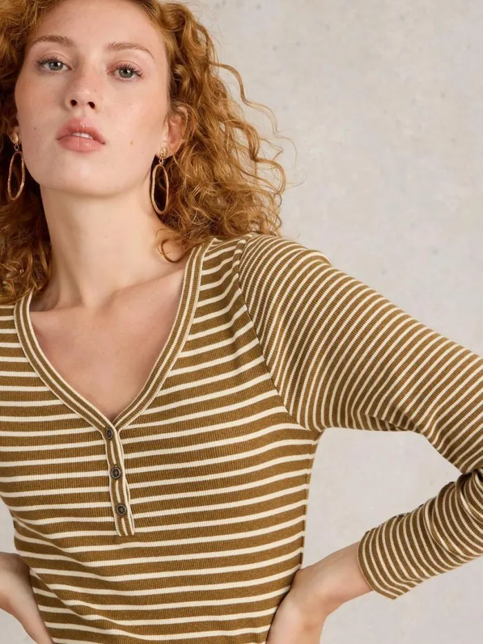 White Stuff Tops and Tees HALLEY RIB STRIPE HENLEY Chartreuse Multi 8211 Women White Stuff Tops and Tees HALLEY RIB STRIPE HENLEY Chartreuse Multi 8211 Women