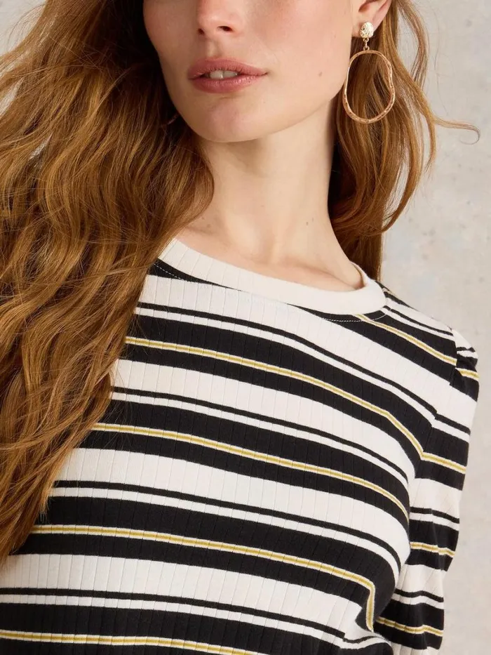 White Stuff Tops and Tees PUFF SLEEVE CREW NECK TEE Black Multi 8211 Women