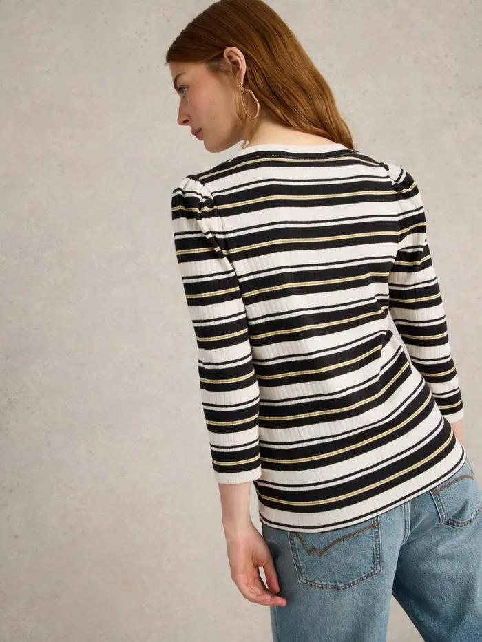 White Stuff Tops and Tees PUFF SLEEVE CREW NECK TEE Black Multi 8211 Women