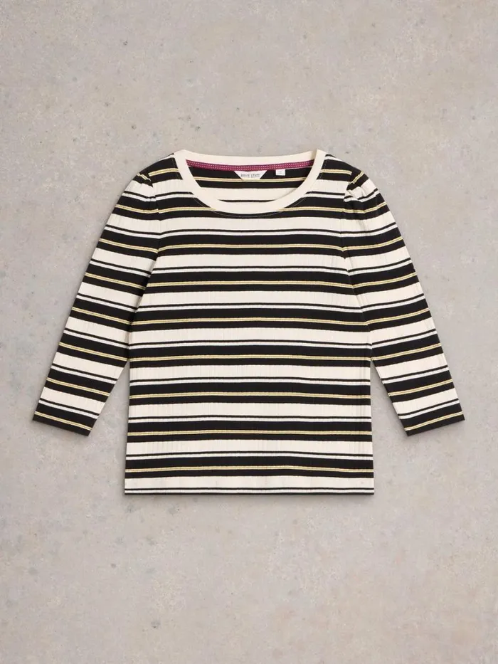 White Stuff Tops and Tees PUFF SLEEVE CREW NECK TEE Black Multi 8211 Women