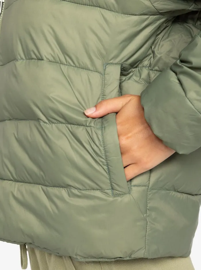 Wind Bliss 8211 Hooded Padded Jacket Oil Green WomenKids Roxy Jackets and Coats