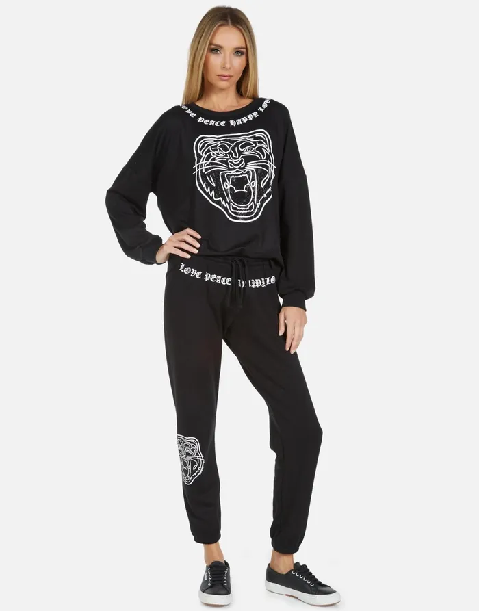 Winslet Crystal Tiger Head Black Women039s Lauren Moshi Long Sweatpants