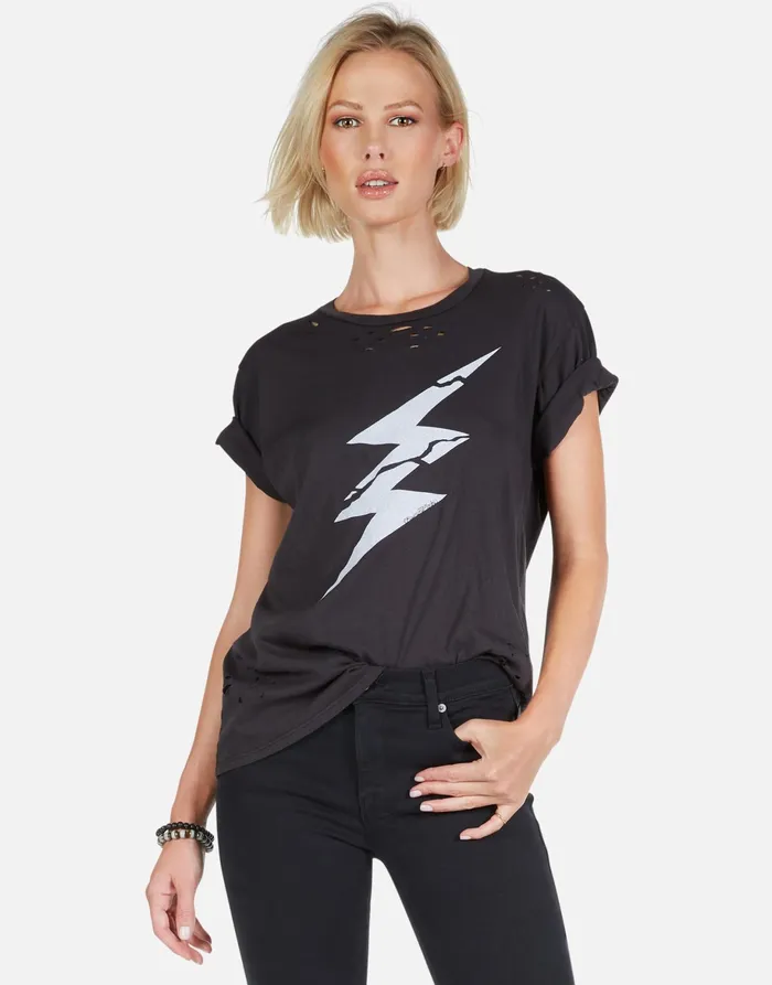 Wolf Cracked Lightning Bolt Onyx Women039s Lauren Moshi Short Sleeve