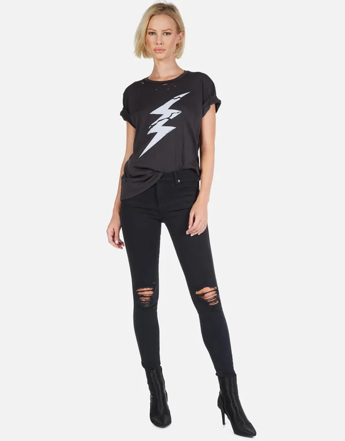 Wolf Cracked Lightning Bolt Onyx Women039s Lauren Moshi Short Sleeve