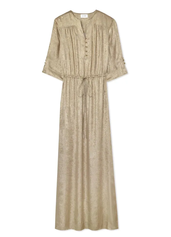 Women 34 Sleeve Metallic Gown Champagne St John Dresses