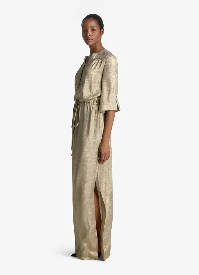 Women 34 Sleeve Metallic Gown Champagne St John Dresses Women 34 Sleeve Metallic Gown Champagne St John Dresses
