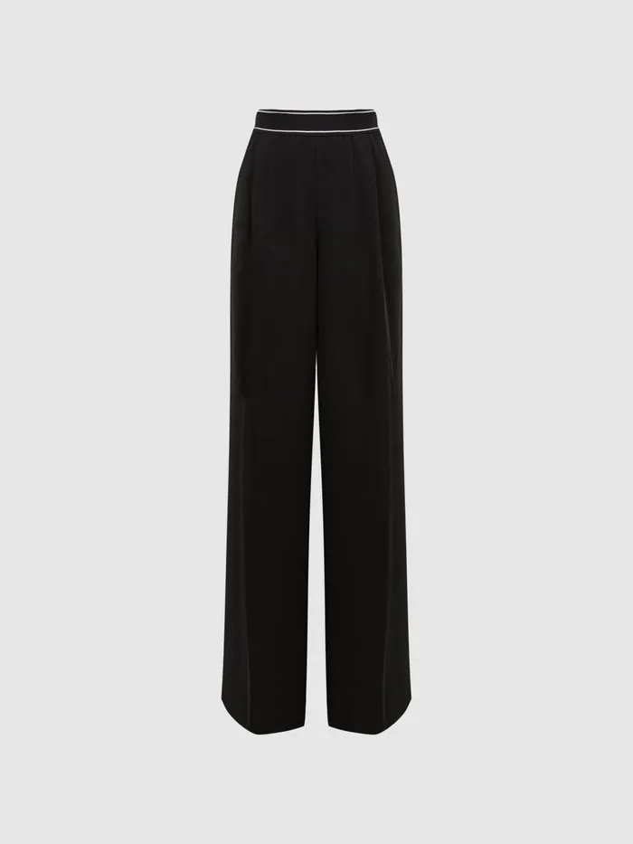 Women Abigail Wide Leg Elasticated Trousers Black Reiss Trousers