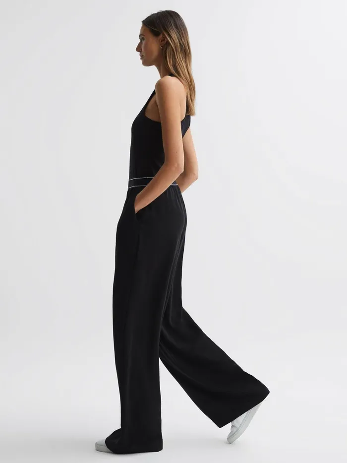 Women Abigail Wide Leg Elasticated Trousers Black Reiss Trousers