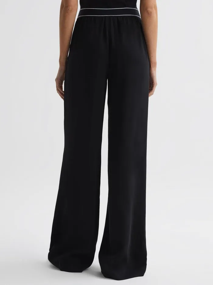 Women Abigail Wide Leg Elasticated Trousers Black Reiss Trousers
