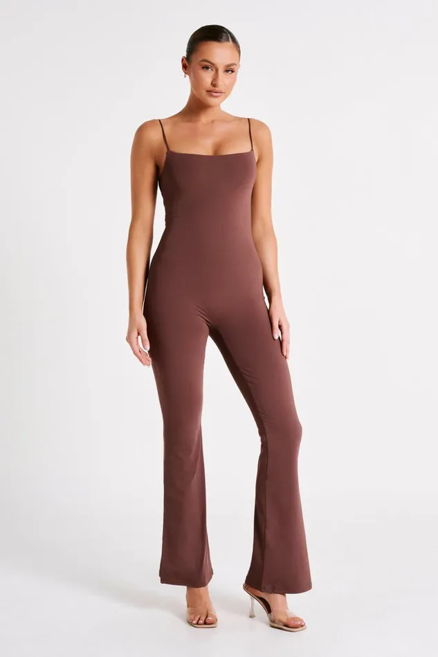 Women Adelaide Recycled Nylon Jumpsuit 8211 Mocha Mocha Meshki Jumpsuits and Rompers