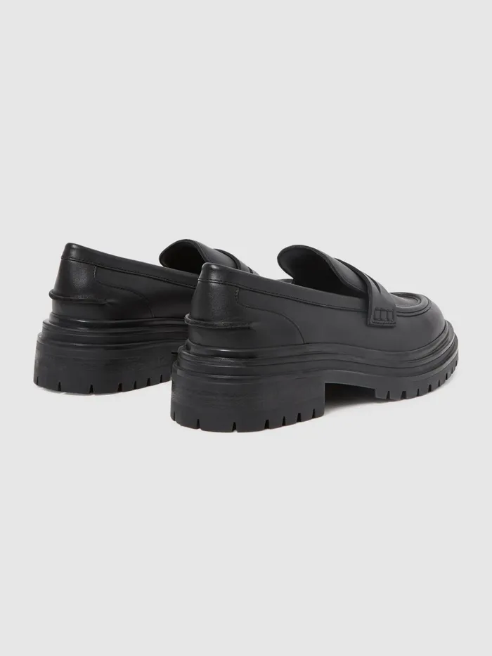 Women Adele Leather Chunky Cleated Loafers Black Reiss Flats