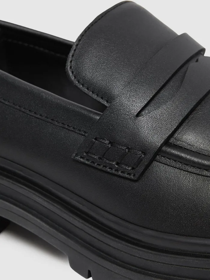Women Adele Leather Chunky Cleated Loafers Black Reiss Flats