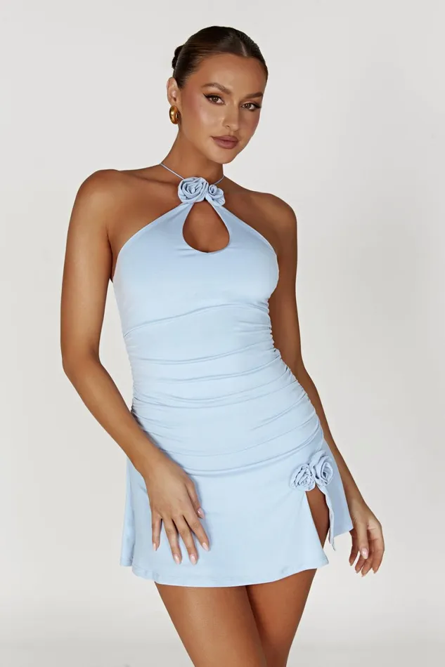 Women Adeline Rose Halter Mini Dress 8211 Powder Blue Powderblue Meshki Mini Dresses