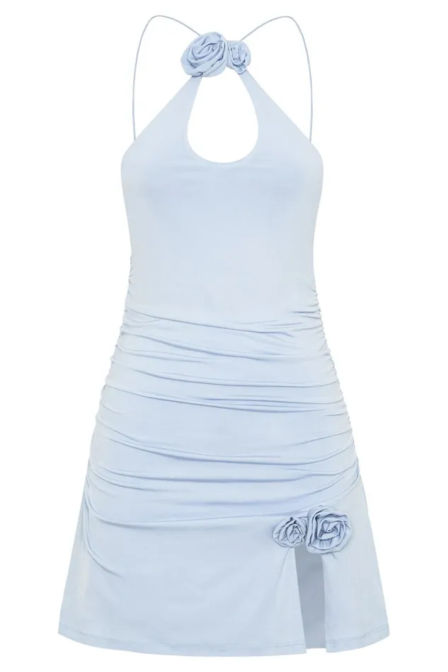 Women Adeline Rose Halter Mini Dress 8211 Powder Blue Powderblue Meshki Mini Dresses
