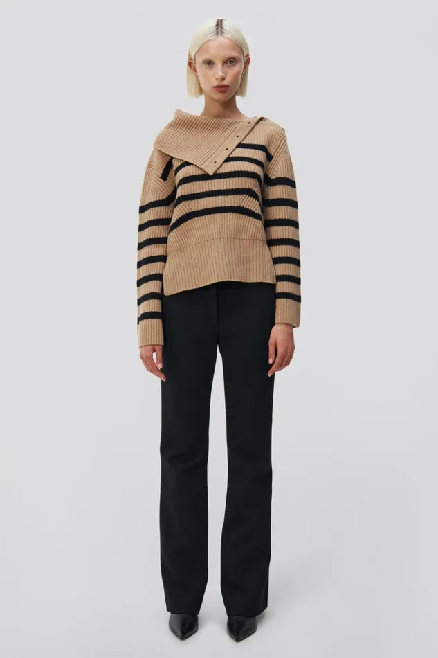 Women Adrienne Turtleneck Camel Melange Black Stripe Jonathan Simkhai Knitwear