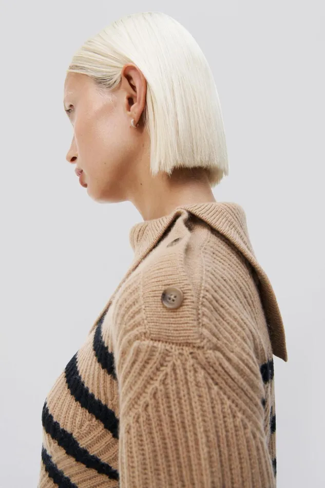 Women Adrienne Turtleneck Camel Melange Black Stripe Jonathan Simkhai Knitwear