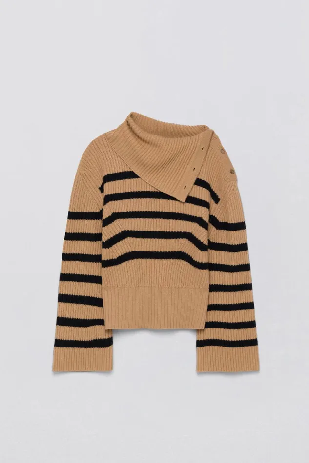 Women Adrienne Turtleneck Camel Melange Black Stripe Jonathan Simkhai Knitwear