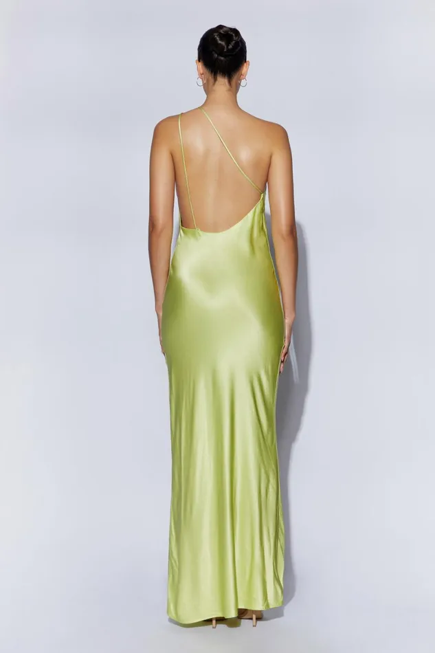 Women Alena One Shoulder Maxi Dress 8211 Pistachio Green Pistachiogreen Meshki Bridesmaids