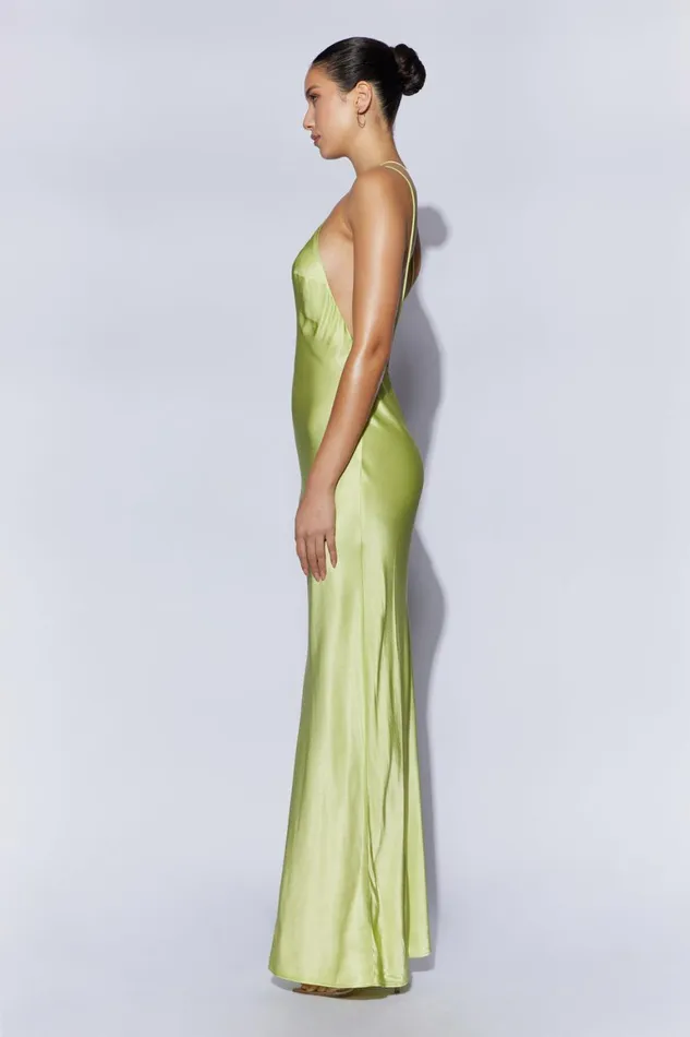 Women Alena One Shoulder Maxi Dress 8211 Pistachio Green Pistachiogreen Meshki Bridesmaids