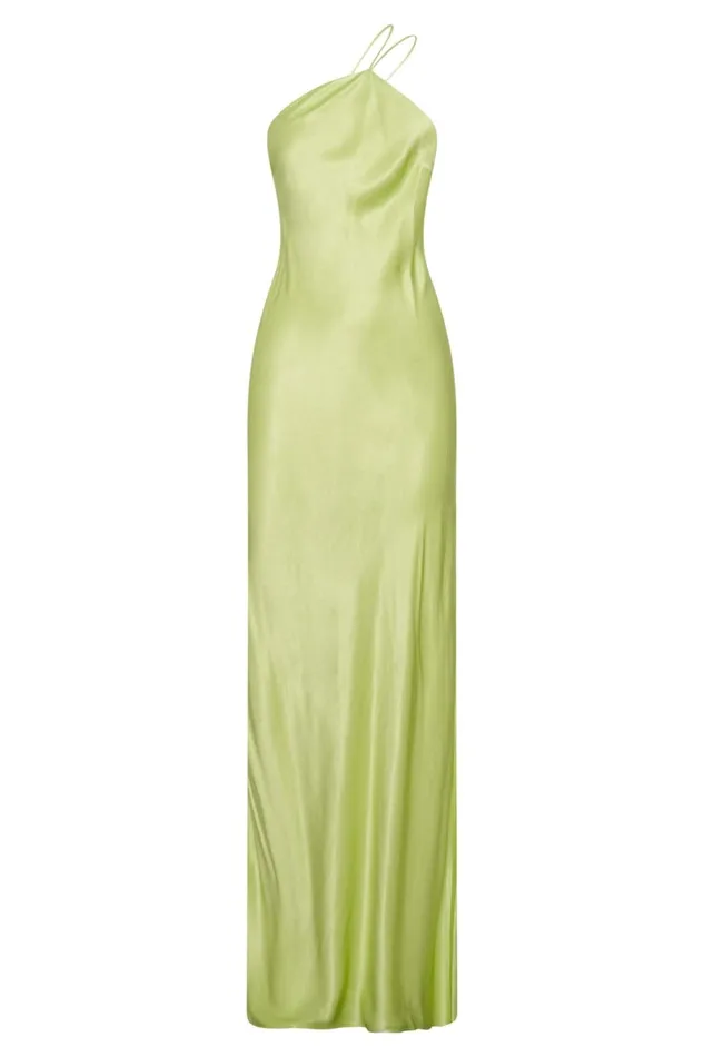 Women Alena One Shoulder Maxi Dress 8211 Pistachio Green Pistachiogreen Meshki Bridesmaids