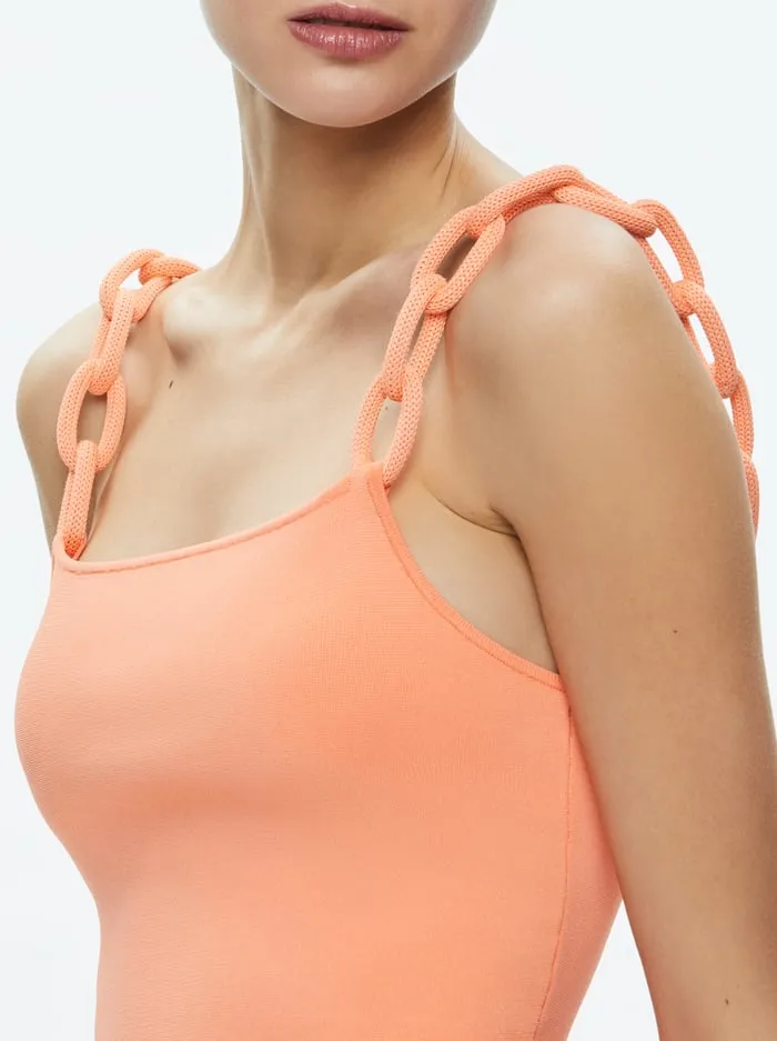 Women Alice Olivia Dresses Alina Looped Straps Midi Dress Coral