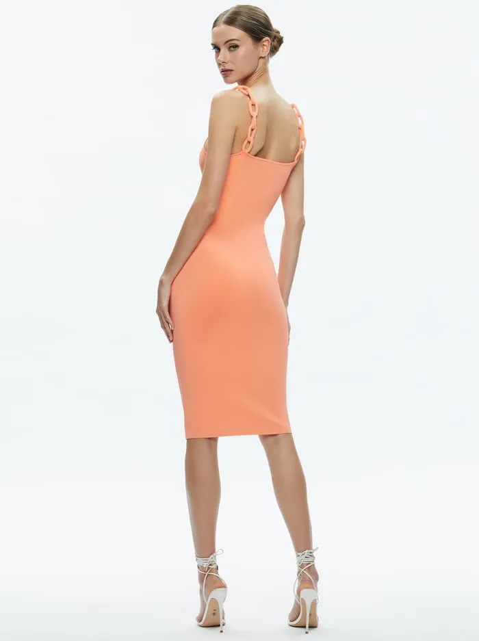 Women Alice Olivia Dresses Alina Looped Straps Midi Dress Coral