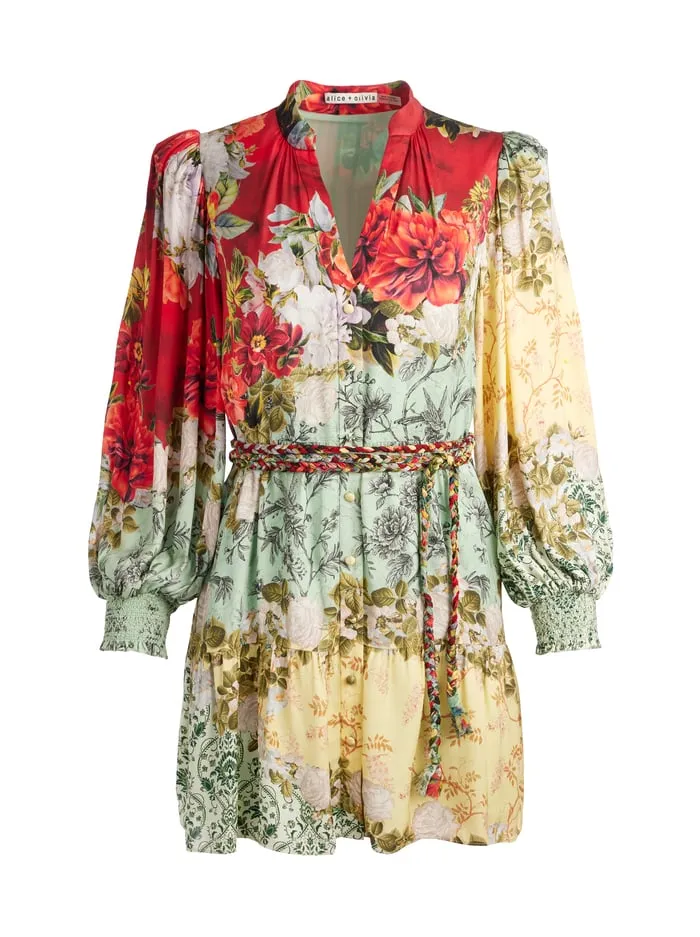 Women Alice Olivia Dresses Antonette Long Sleeve Button Front Mini Dress Oakley
