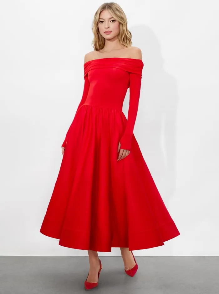 Women Alice Olivia Dresses Chara Flared Midi Dress Bright Ruby