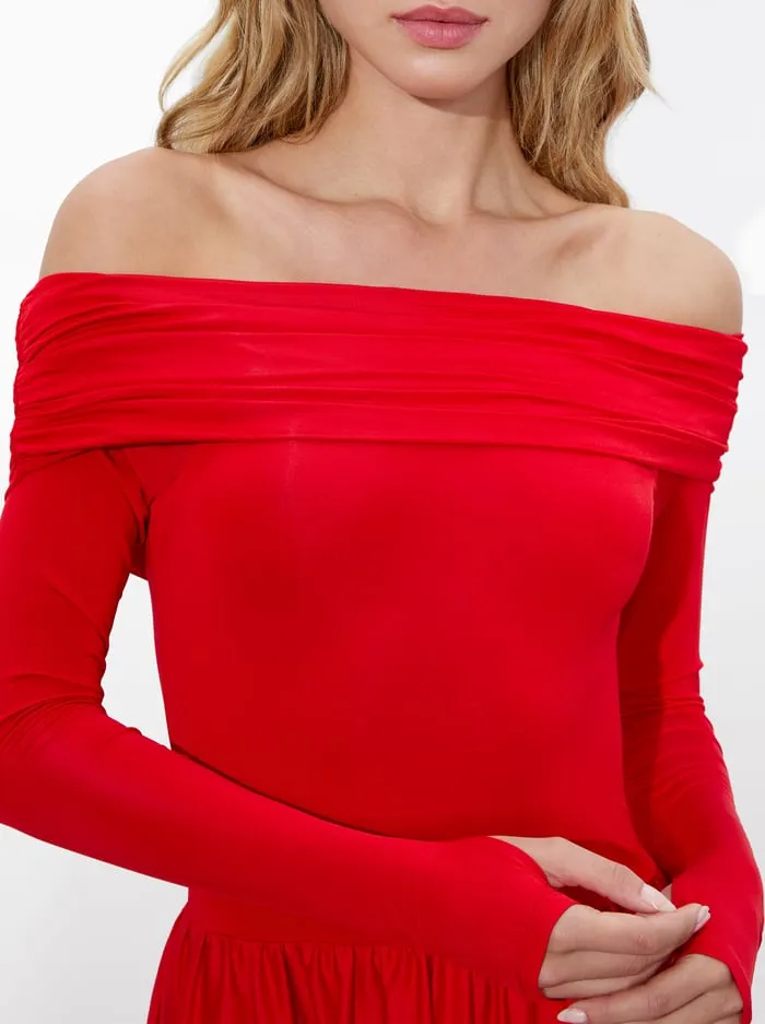 Women Alice Olivia Dresses Chara Flared Midi Dress Bright Ruby