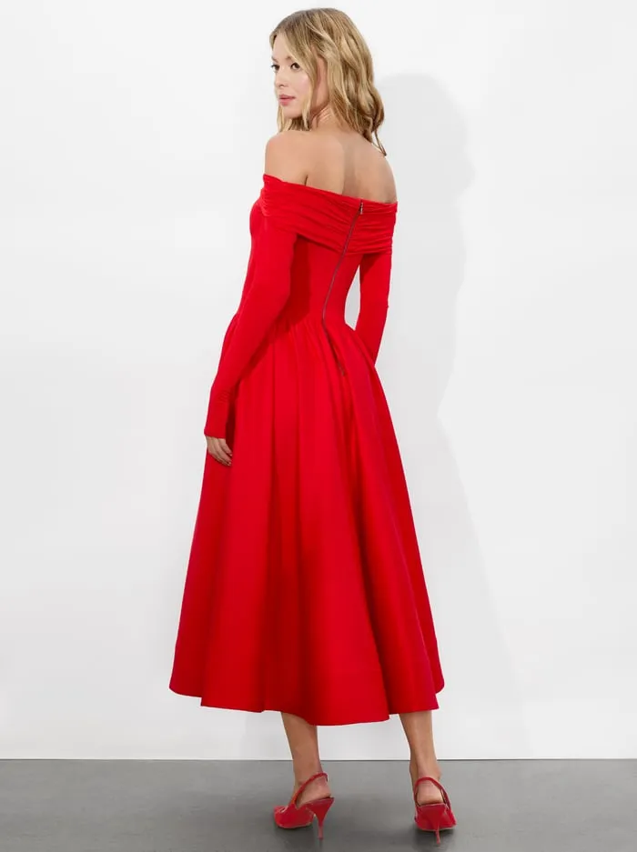 Women Alice Olivia Dresses Chara Flared Midi Dress Bright Ruby