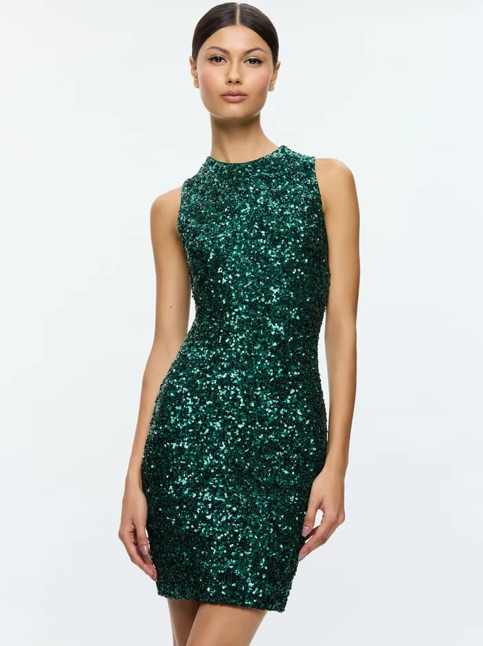 Women Alice Olivia Dresses Coley Sequin Mini Dress Forest Green