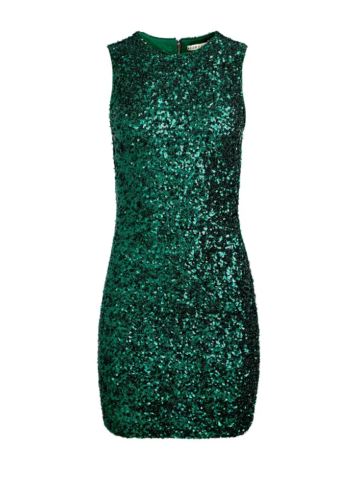 Women Alice Olivia Dresses Coley Sequin Mini Dress Forest Green