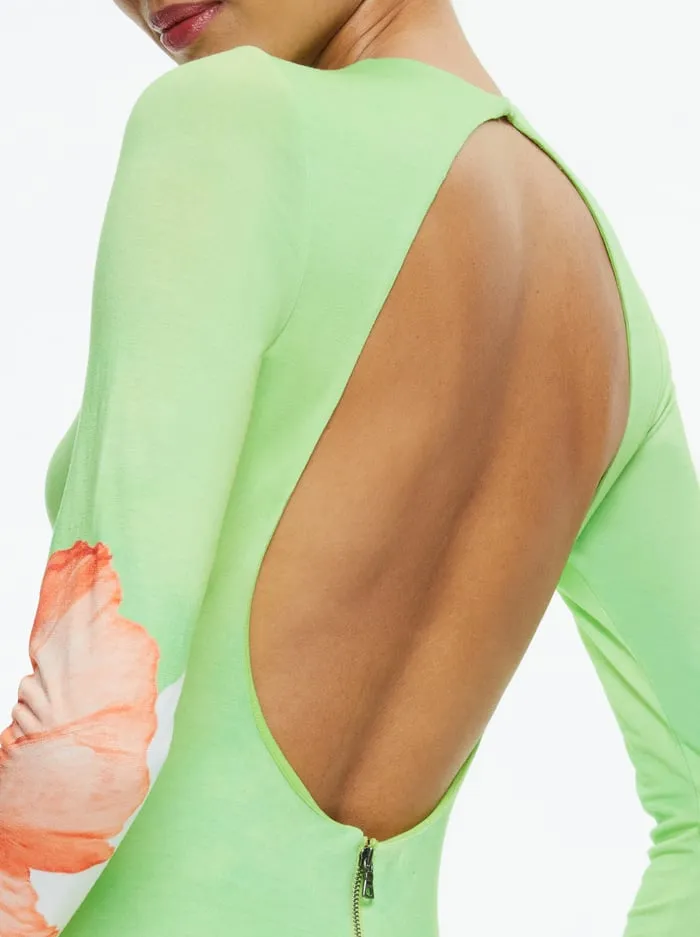 Women Alice Olivia Dresses Delora Open Back Crew Neck Maxi Dress Dream Life Sharp Green