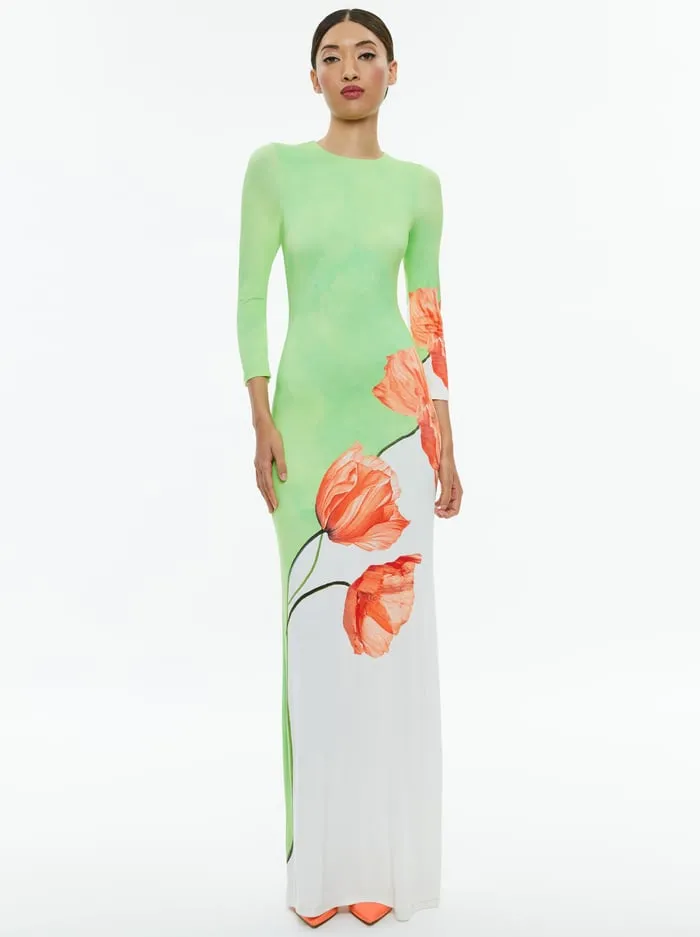 Women Alice Olivia Dresses Delora Open Back Crew Neck Maxi Dress Dream Life Sharp Green