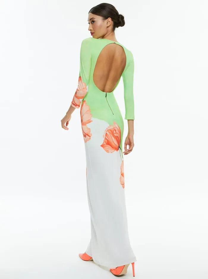 Women Alice Olivia Dresses Delora Open Back Crew Neck Maxi Dress Dream Life Sharp Green