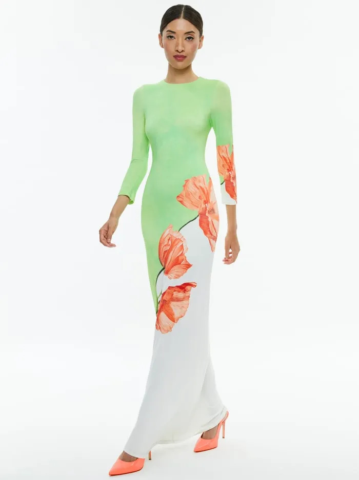 Women Alice Olivia Dresses Delora Open Back Crew Neck Maxi Dress Dream Life Sharp Green