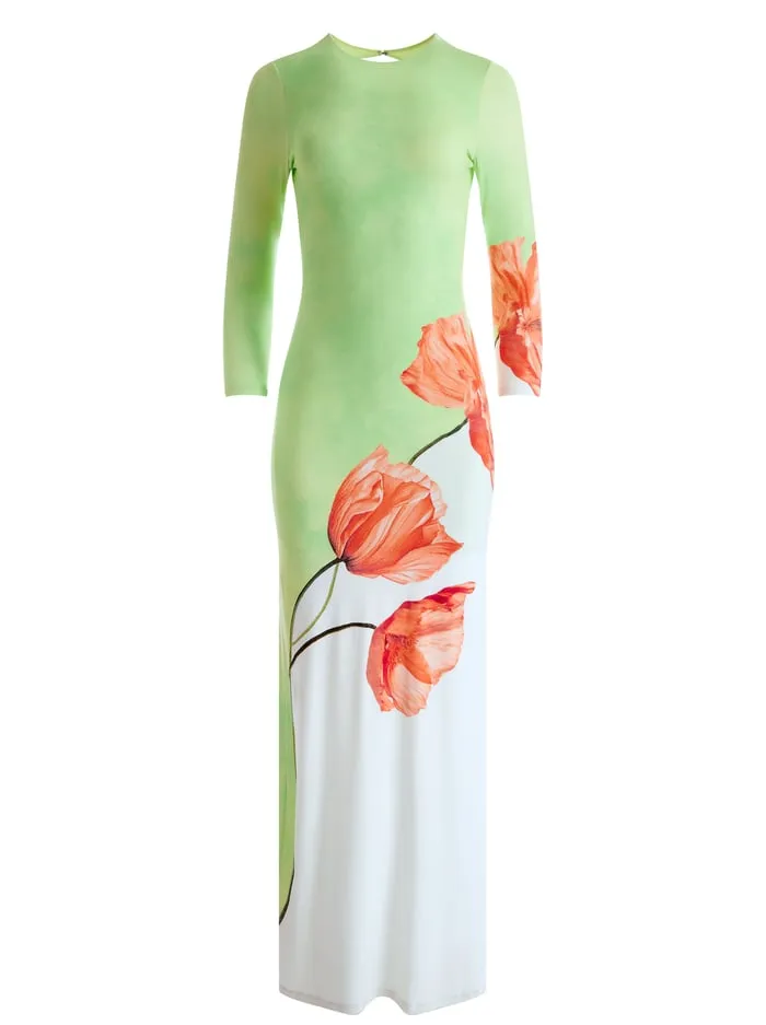 Women Alice Olivia Dresses Delora Open Back Crew Neck Maxi Dress Dream Life Sharp Green