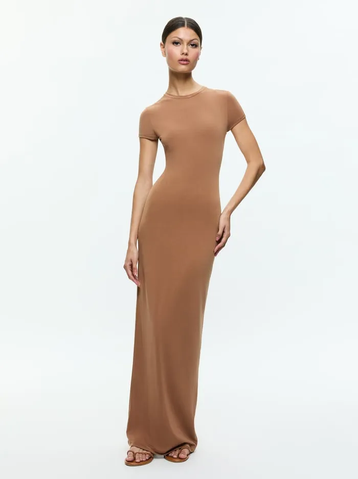 Women Alice Olivia Dresses Delora Two Way Cap Sleeve Maxi Dress Camel