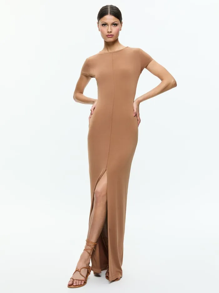 Women Alice Olivia Dresses Delora Two Way Cap Sleeve Maxi Dress Camel