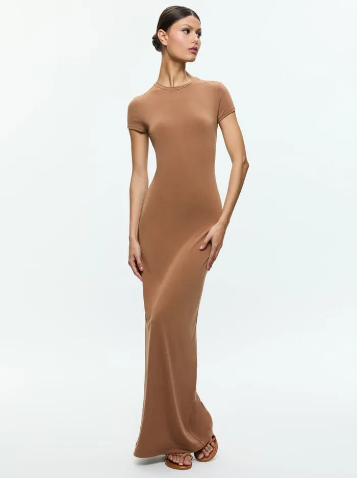 Women Alice Olivia Dresses Delora Two Way Cap Sleeve Maxi Dress Camel