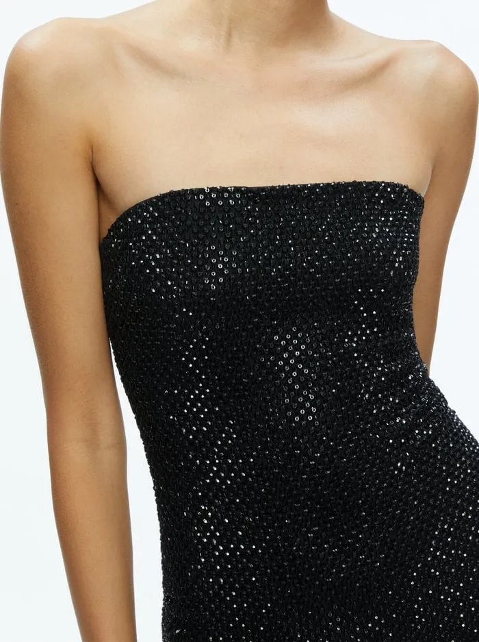 Women Alice Olivia Dresses Leia Strapless Embellished Mini Dress Black