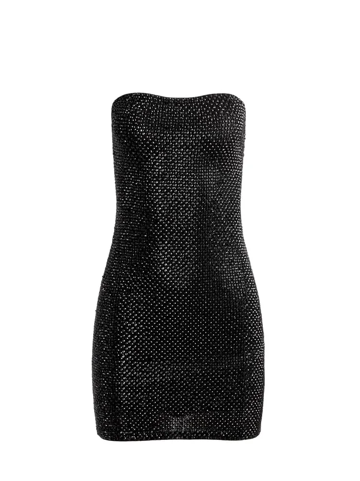 Women Alice Olivia Dresses Leia Strapless Embellished Mini Dress Black