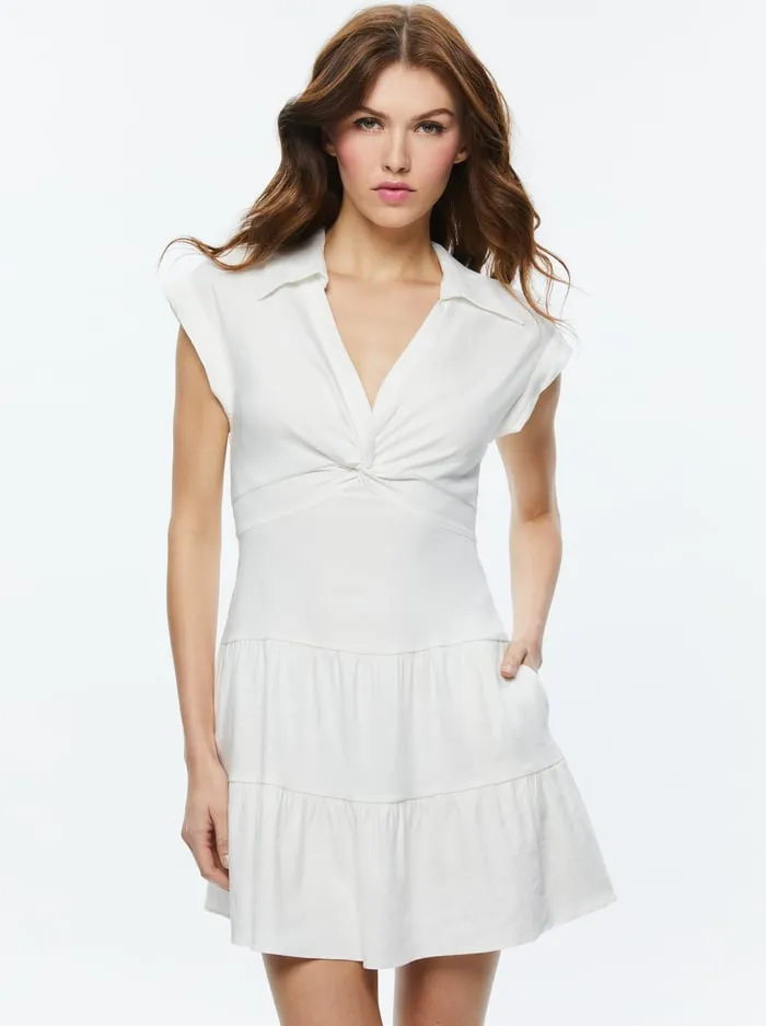 Women Alice Olivia Dresses Mila Linen Twist Front Mini Dress Off White