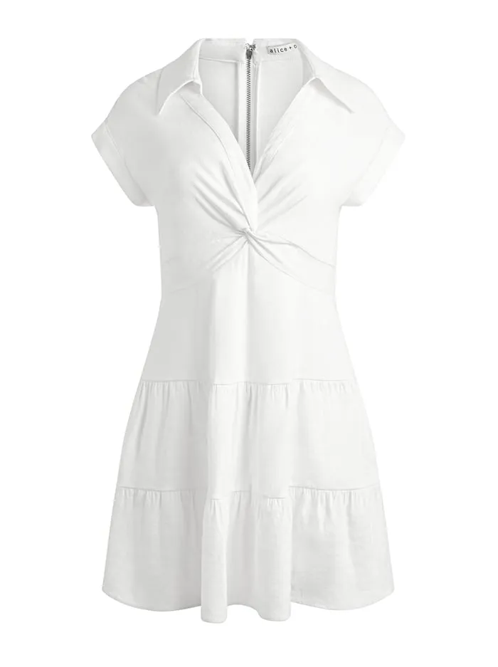 Women Alice Olivia Dresses Mila Linen Twist Front Mini Dress Off White