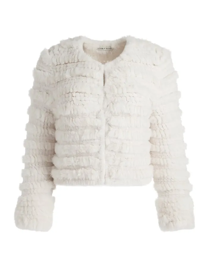 Women Alice Olivia Jackets Coats Fawn Faux Fur Jacket Ecru