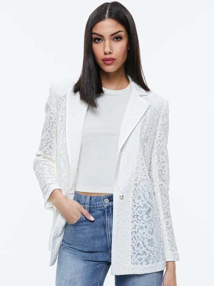 Women Alice Olivia Jackets Coats Judith Sheer Lace Shawl Collar Blazer Off White
