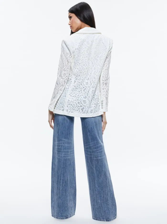 Women Alice Olivia Jackets Coats Judith Sheer Lace Shawl Collar Blazer Off White