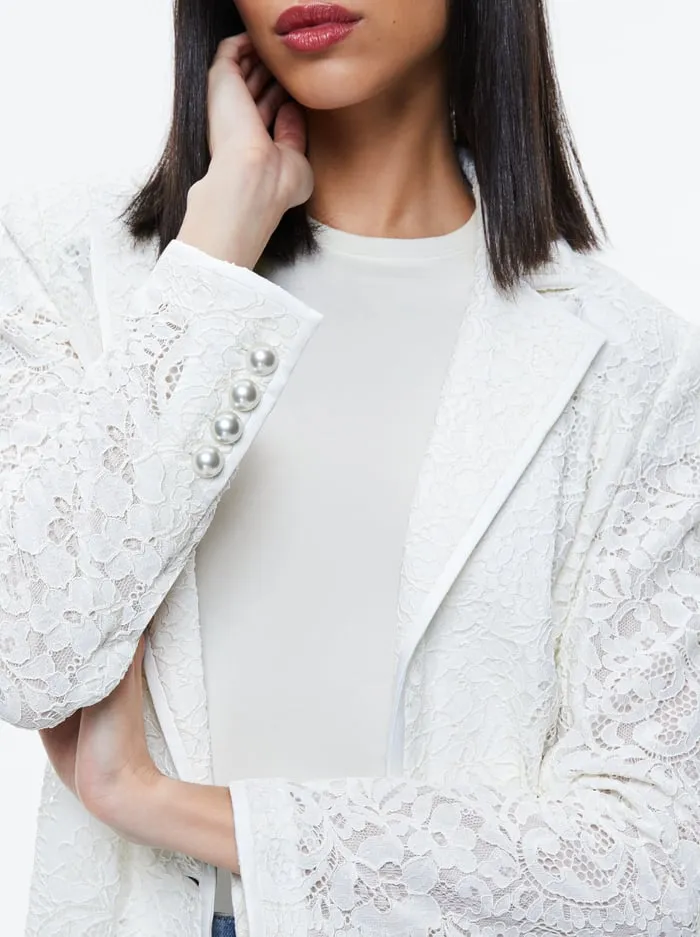 Women Alice Olivia Jackets Coats Judith Sheer Lace Shawl Collar Blazer Off White