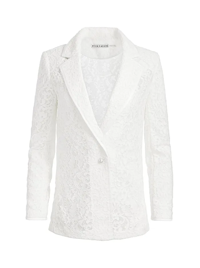 Women Alice Olivia Jackets Coats Judith Sheer Lace Shawl Collar Blazer Off White