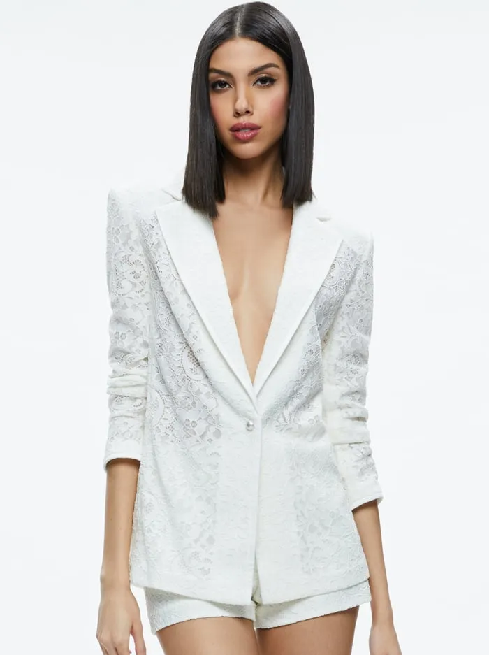 Women Alice Olivia Jackets Coats Judith Sheer Lace Shawl Collar Blazer Off White